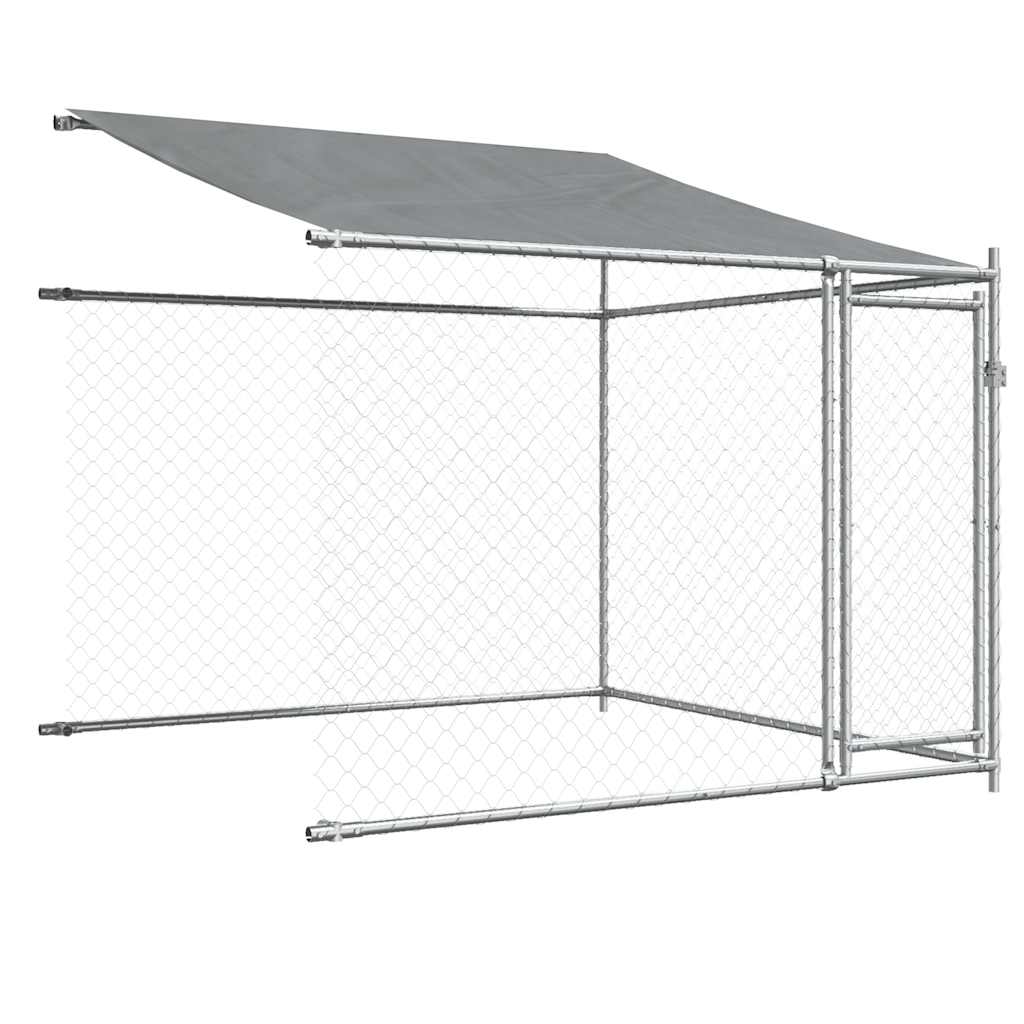 Hundezwinger mit Dach und Tür Grau 2x2x2 m Verzinkter Stahl