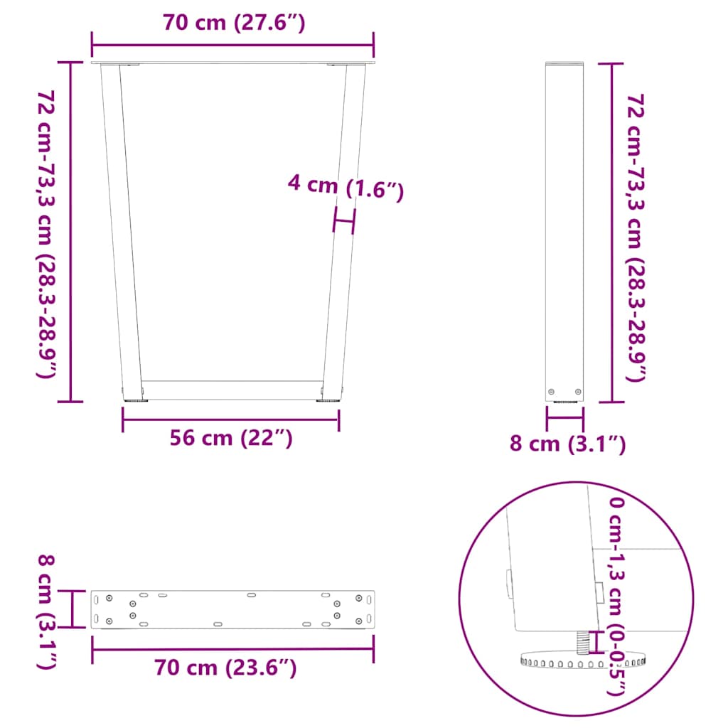 Couchtischbeine V-Form 2 Stück Schwarz 30x(30-31,3) cm Stahl
