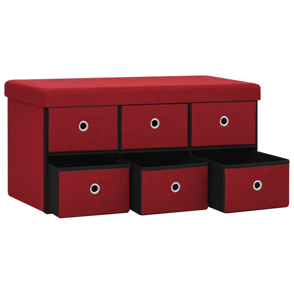 Faltbare Sitzbank mit Stauraum Weinrot 76x38x38 cm Leinenoptik
