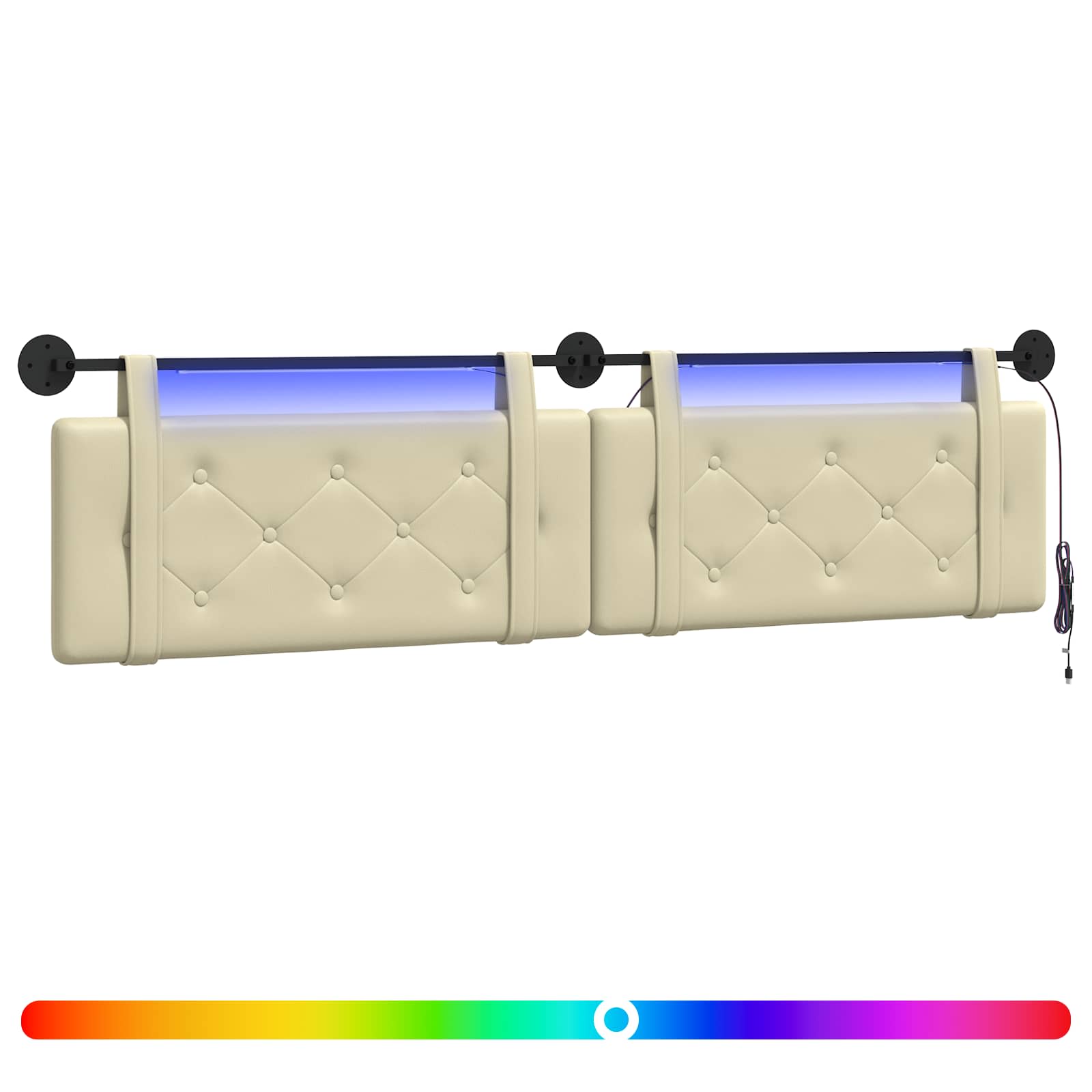 Hängendes Kopfteil Mit LED Licht Creme Kunstleder