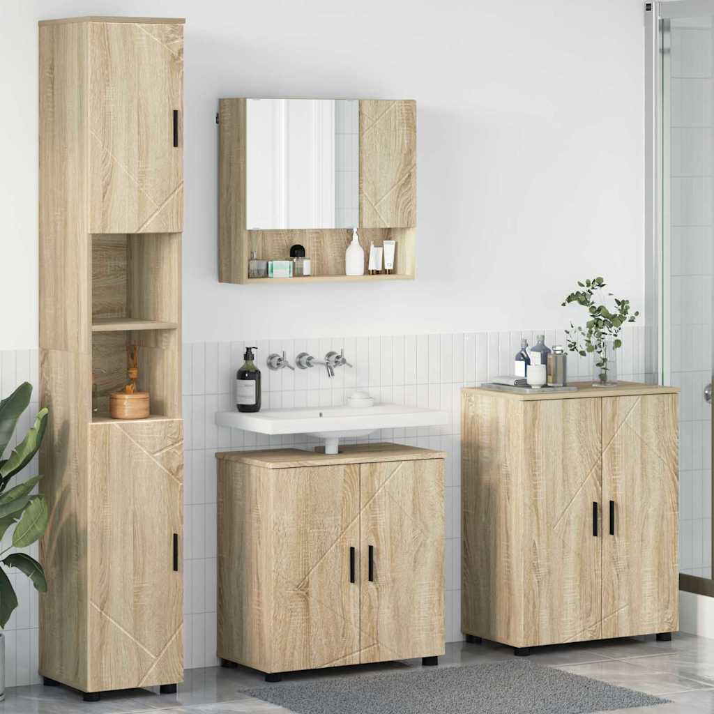 Badezimmermöbel-Set mit Tür 4 pcs Weiß Holzwerkstoff & Metall