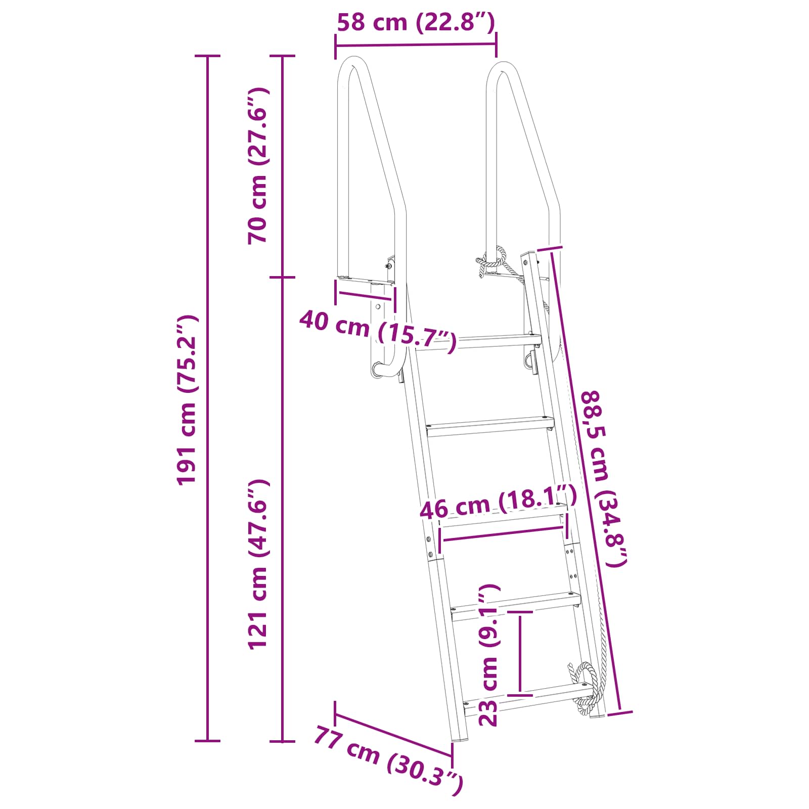 3-Stufen Dockleiter Silber 58 x 77 x 144 cm Aluminium