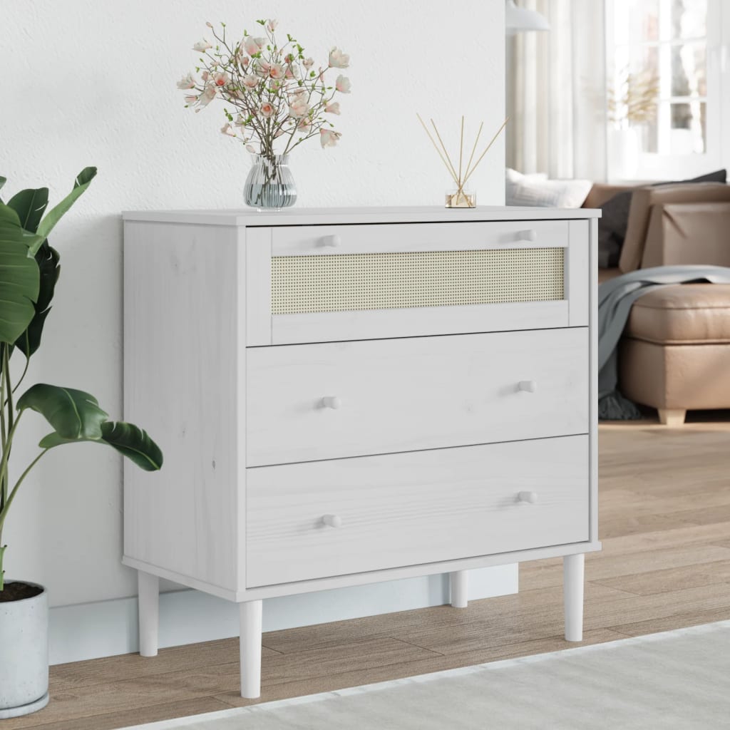 Schubladenkommode SENJA Rattan-Look Braun 80x40x80 Kiefernholz