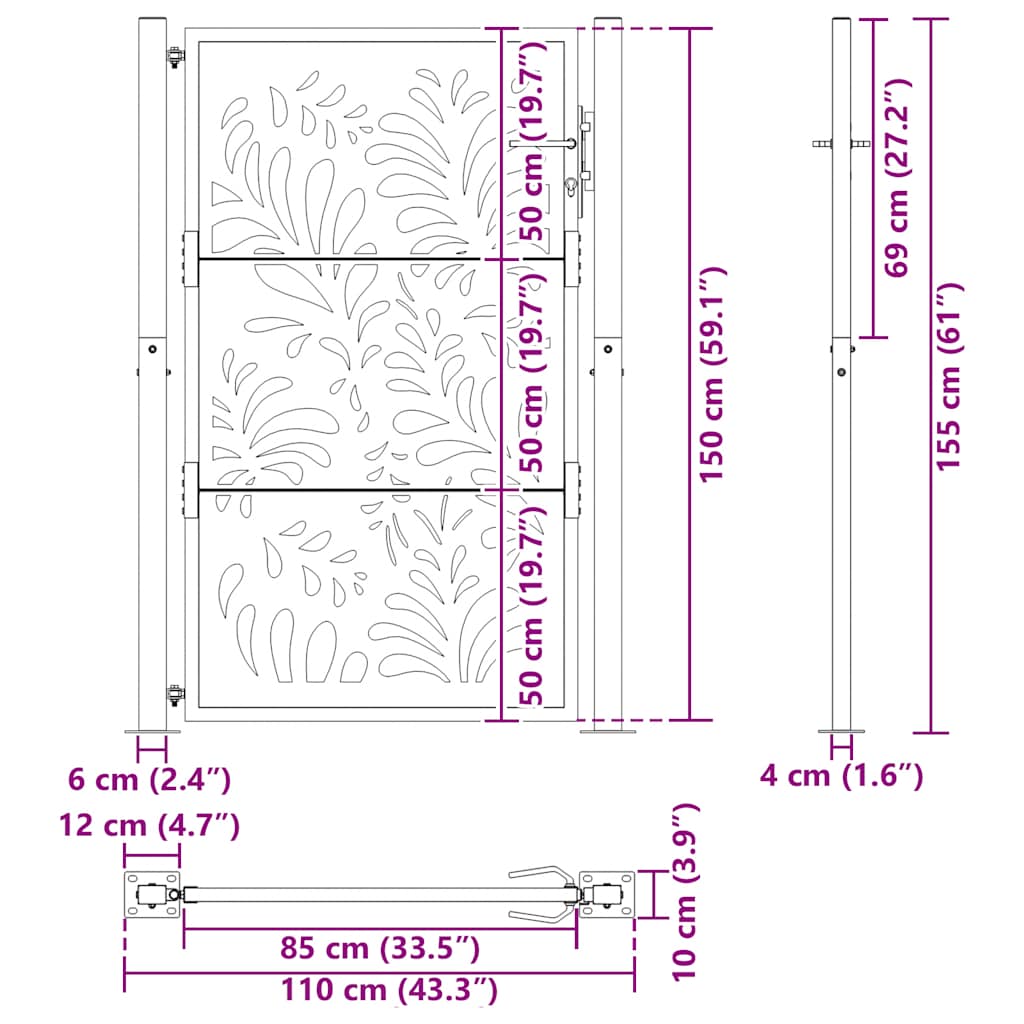 Gartentor Schwarz 100x100 cm Stahl Lichtdesign