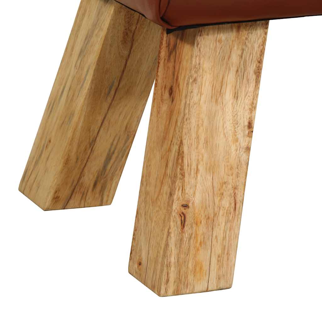 Bank Turnbock-Design 160cm Braun Echtleder Massivholz Akazie