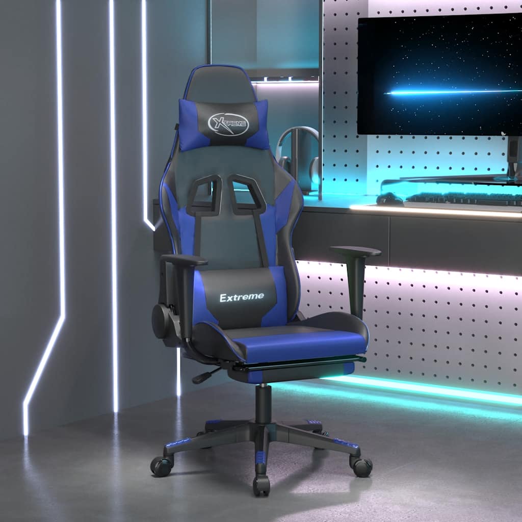 Gaming-Stuhl mit Massagefunktion Schwarz und Blau Kunstleder