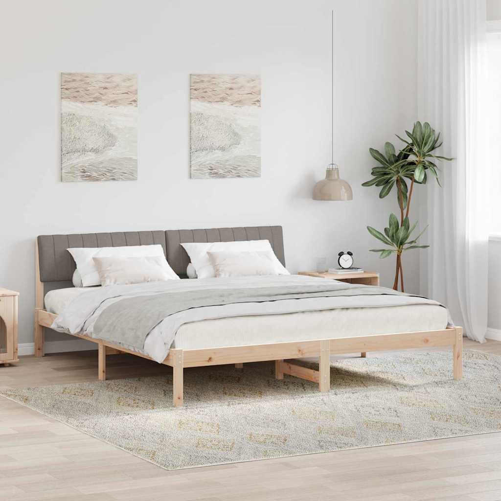 Bettgestell Braun und hellgrau 200 x 200 cm Massivholz Kiefer