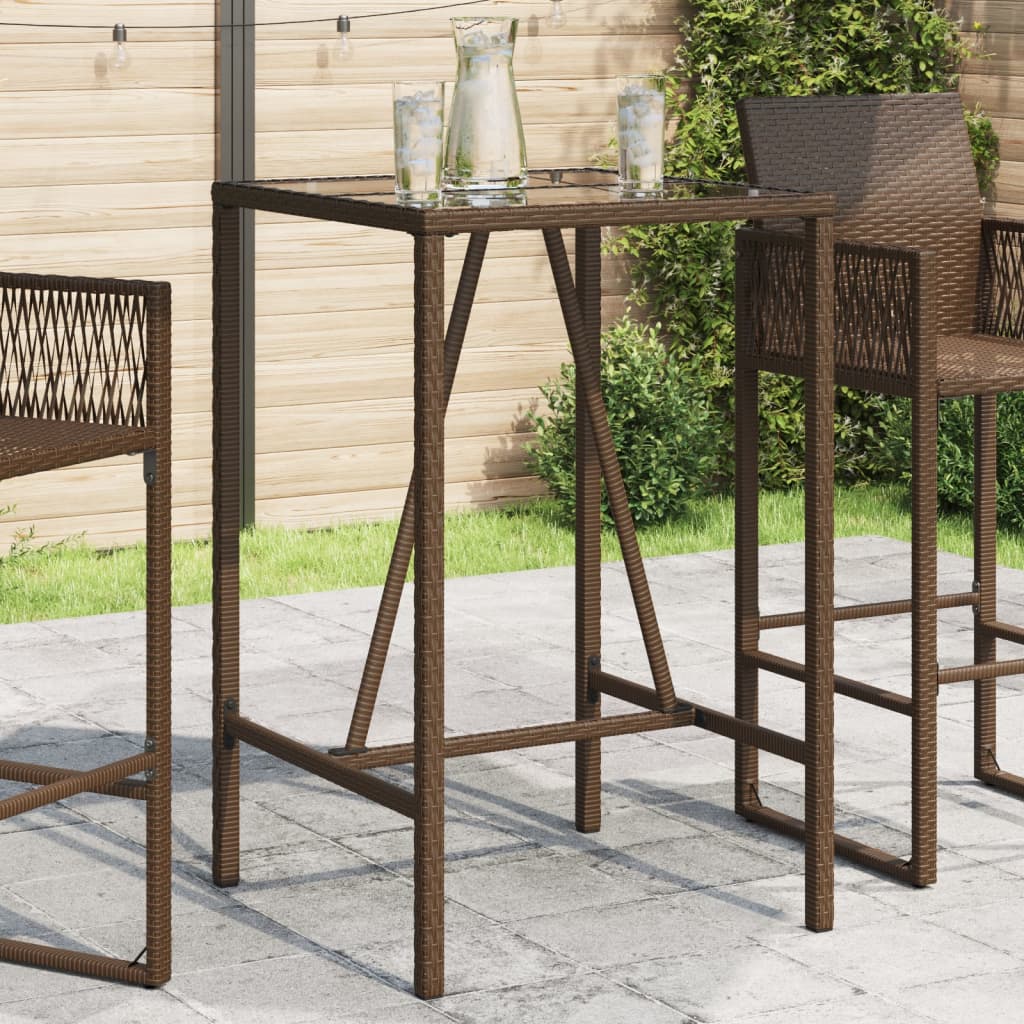 Bartisch mit Glasplatte Schwarz 110x70x110 cm Poly Rattan
