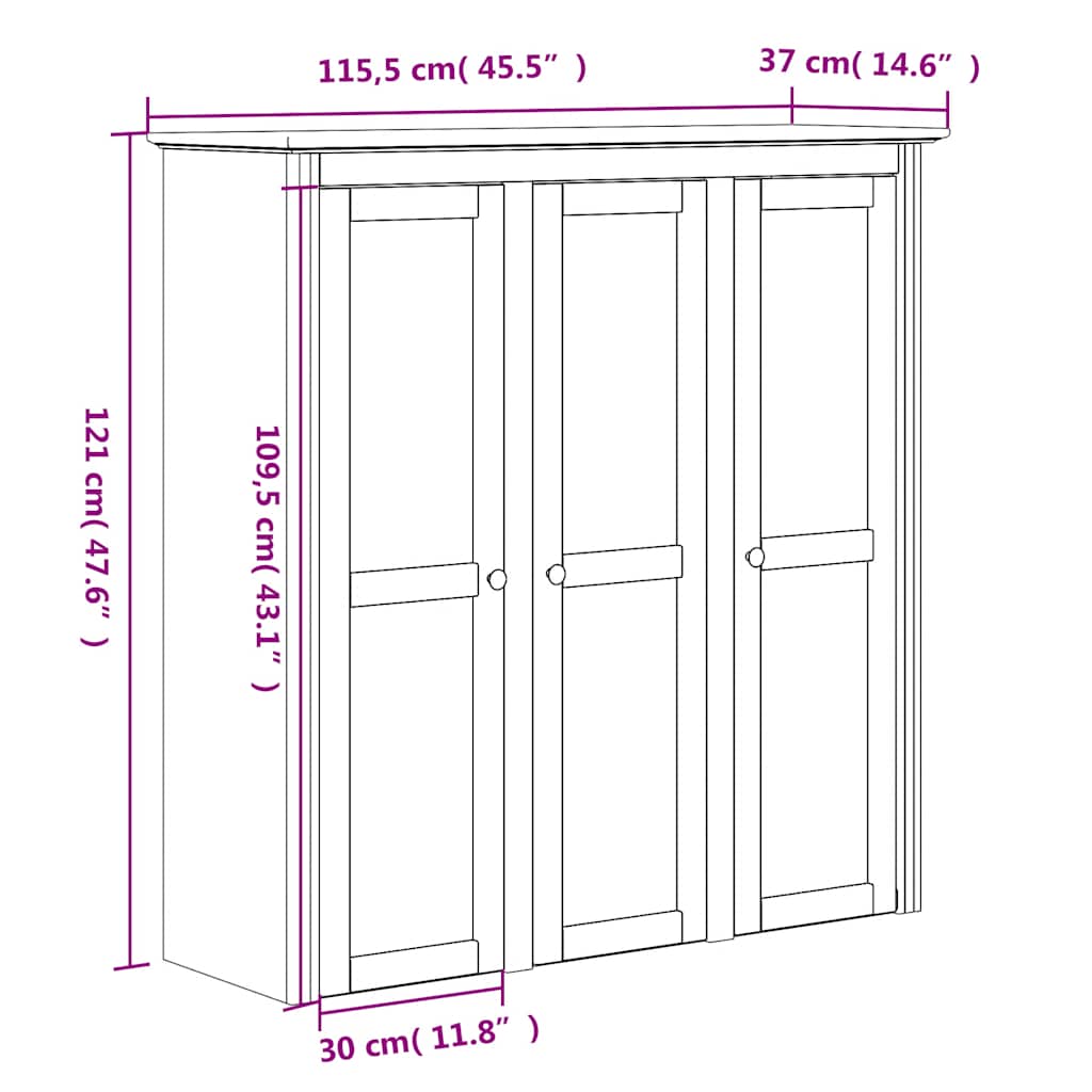 Highboard BODO Grau 115,5x43x200,5 cm Massivholz Kiefer