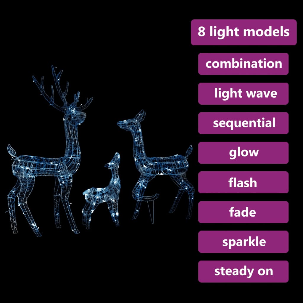 Rentierfamilie Weihnachtsdekoration Weiß und Silber 201 LEDs