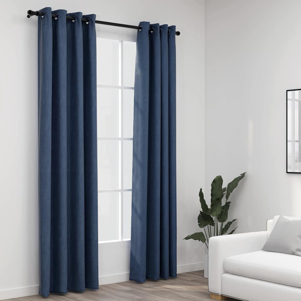 Verdunkelungsvorhänge Ösen Leinenoptik 2 Stk. Schwarz 140x175cm