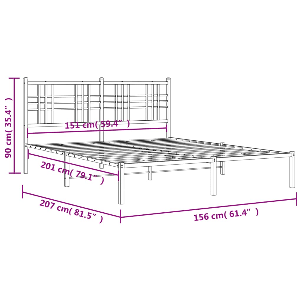 Bettgestell mit Kopf- und Fußteil Metall Schwarz 90x200 cm