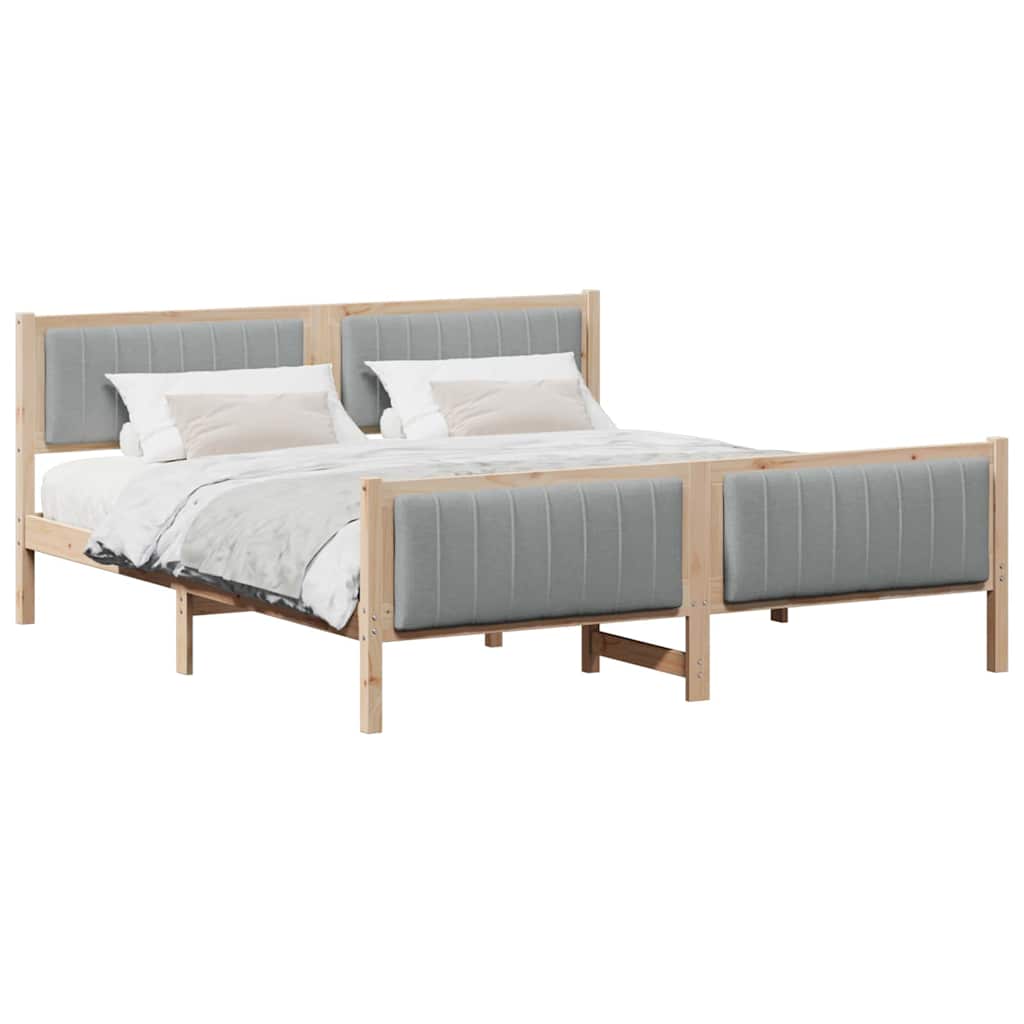 Bettgestell Braun und hellgrau 200 x 200 cm Massivholz Kiefer