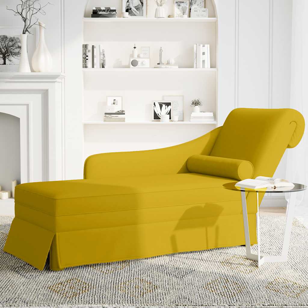 Chaiselongue mit Nackenrolle und Rechter Armlehne Blau Samt