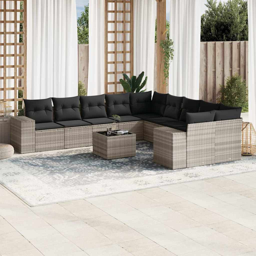 10-tlg. Garten-Sofagarnitur mit Kissen Schwarz Poly Rattan