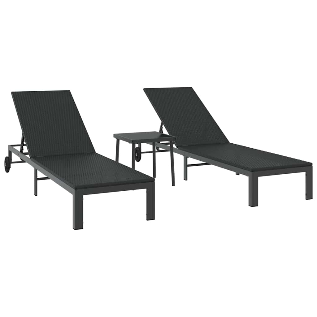 Sonnenliege 2-Person 3 pcs Braun Poly-Rattan