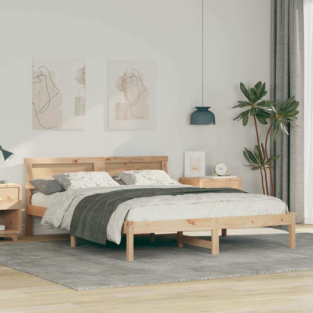 Bettgestell mit Kopfteil Braun 200 x 200 cm Massivholz Kiefer