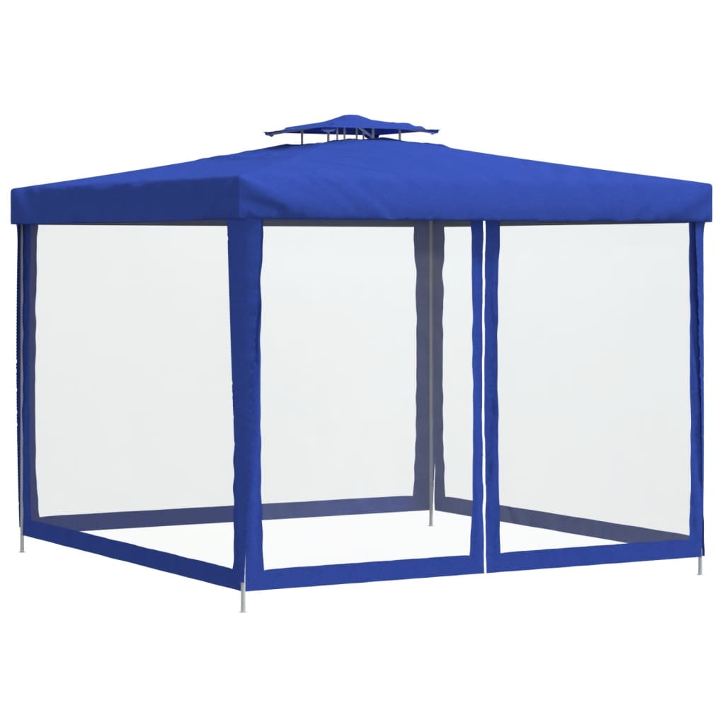Pavillon mit Doppeldach Blau 3x3x2,68 m Stoff