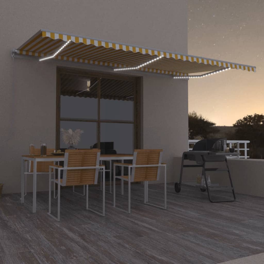 Markise Manuell Einziehbar mit LED 300x250 cm Blau und Weiß