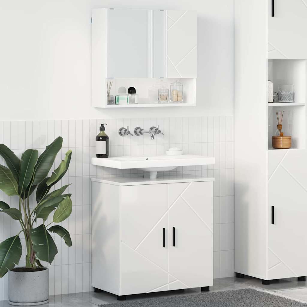 Badezimmermöbel-Set mit Tür 2 pcs Weiß Holzwerkstoff & Metall