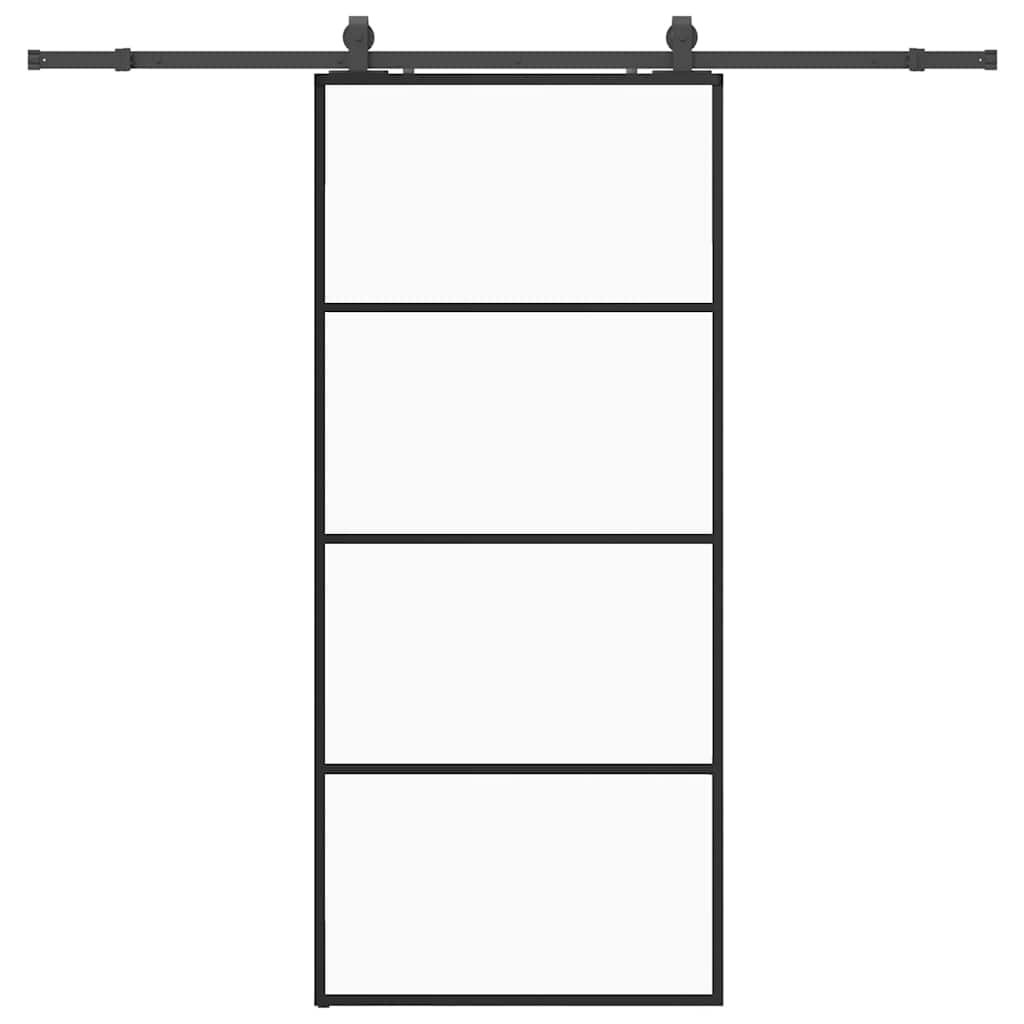 Schiebetür mit Beschlag Schwarz 76x205 cm ESG-Glas