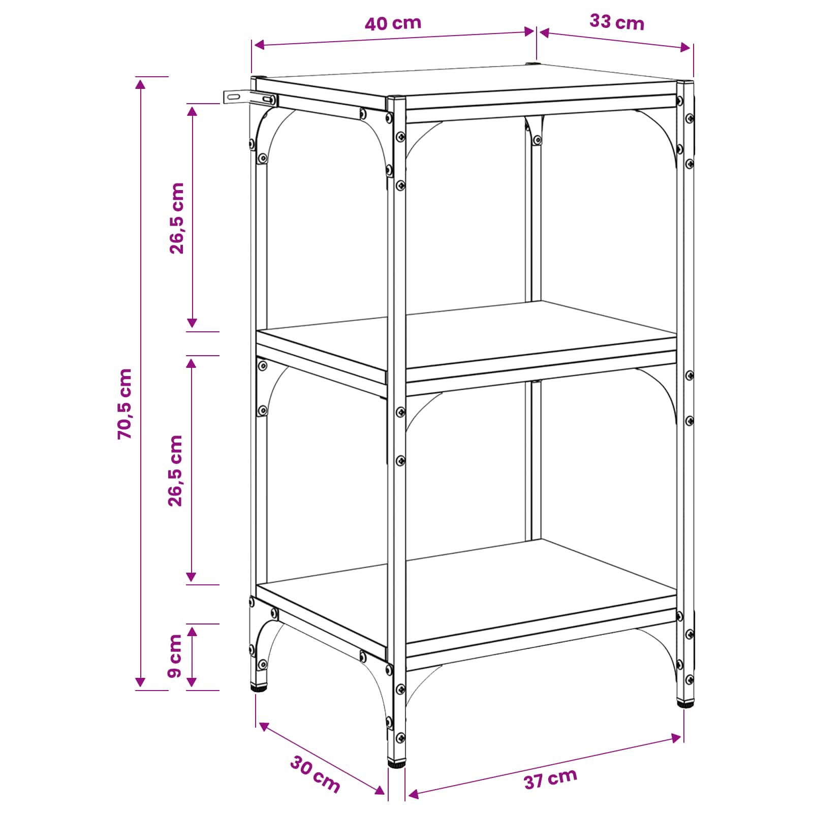 Bücherregal Schwarz 40x33x70,5 cm Holzwerkstoff und Stahl