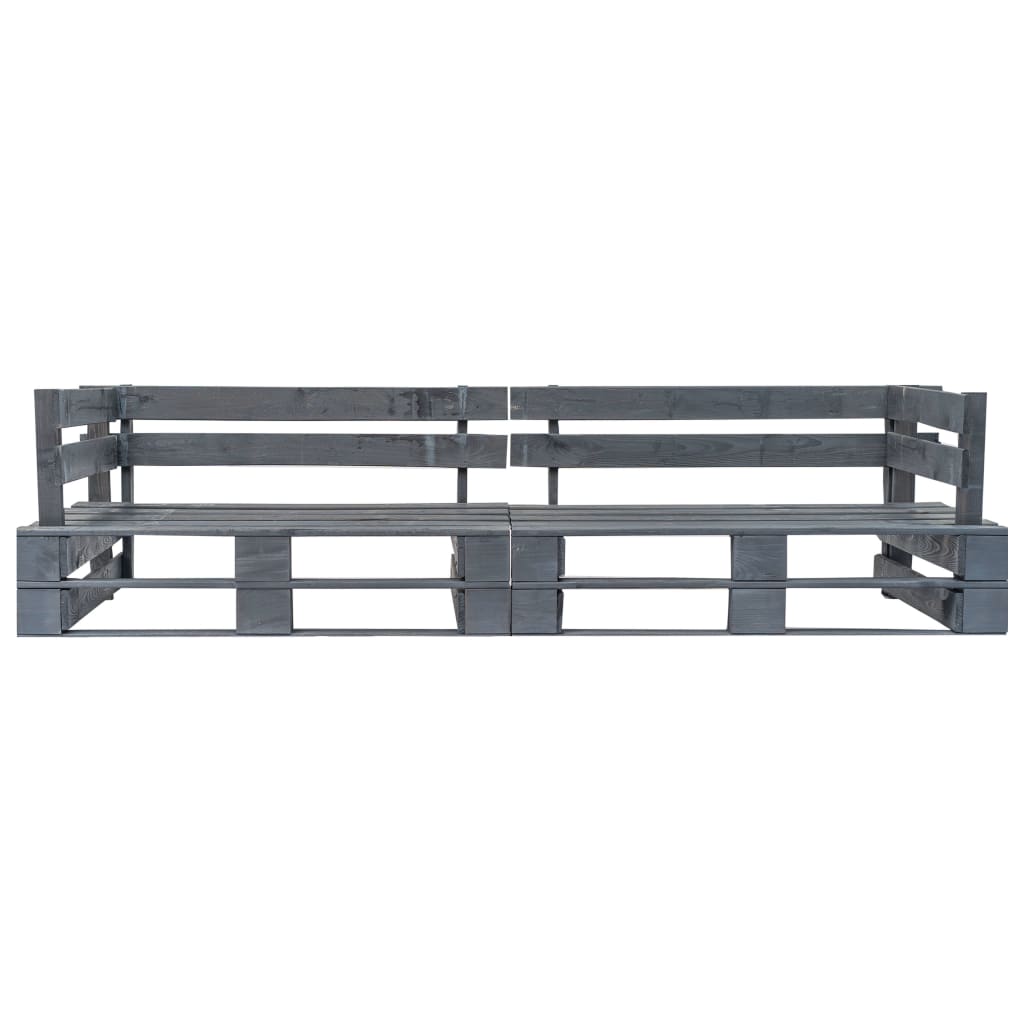 2-tlg. Outdoor-Sofa-Set Paletten mit Kissen in Grau Kiefernholz