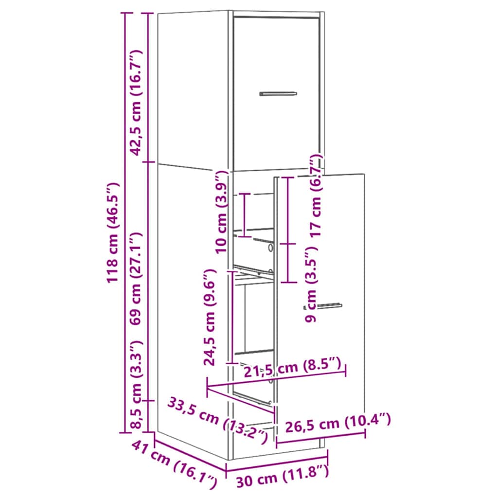 Apothekerschrank Weiß 30 x 41 x 174,5 cm Holzwerkstoff