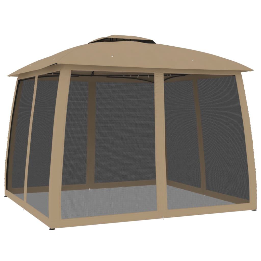 Pavillon mit Doppeldach & Netzwänden Creme 2,93x2,93 m Stahl