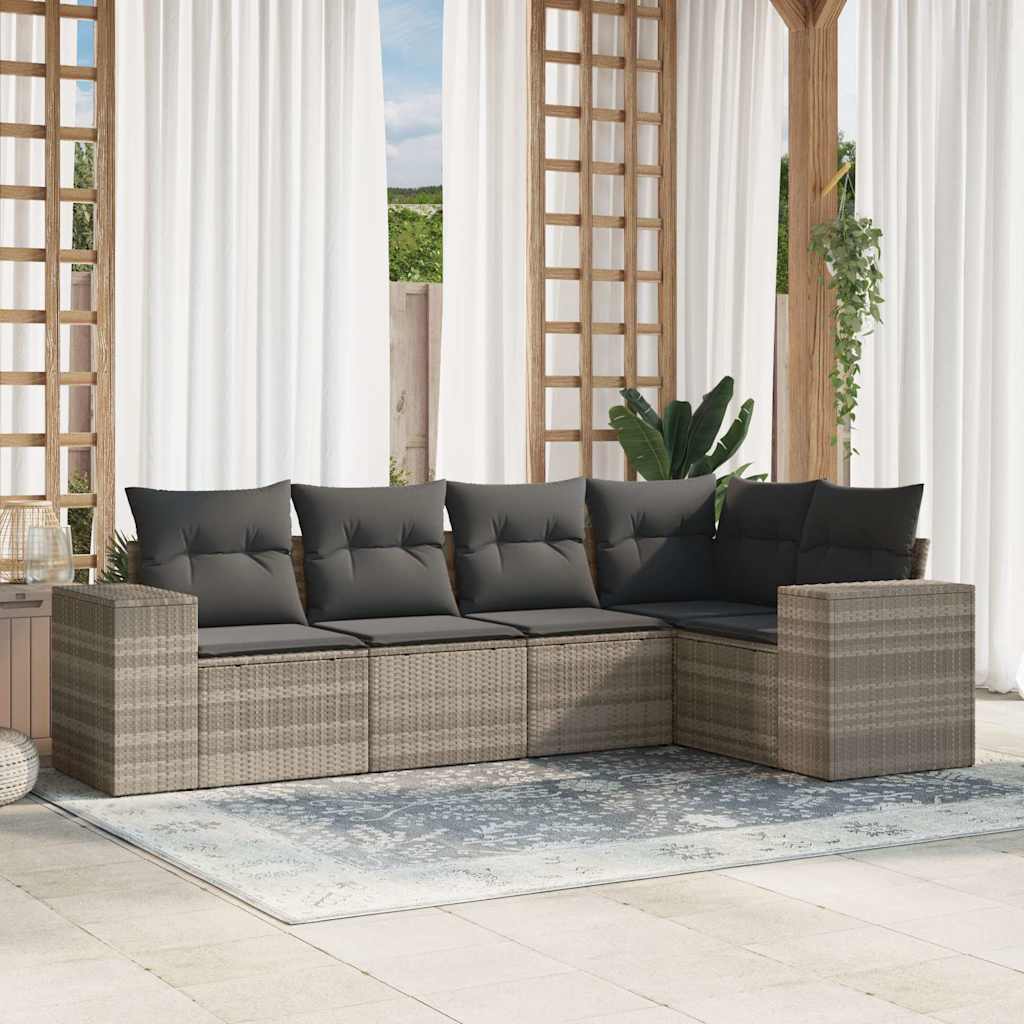 5-tlg. Garten-Sofagarnitur mit Kissen Schwarz Poly Rattan