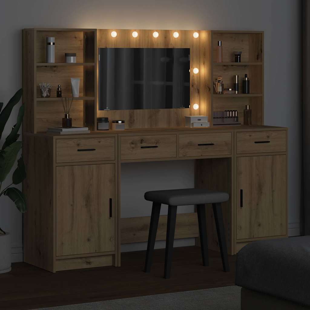 Schminktischset mit LED mit Schubladen 3 pcs Weiß Holzwerkstoff