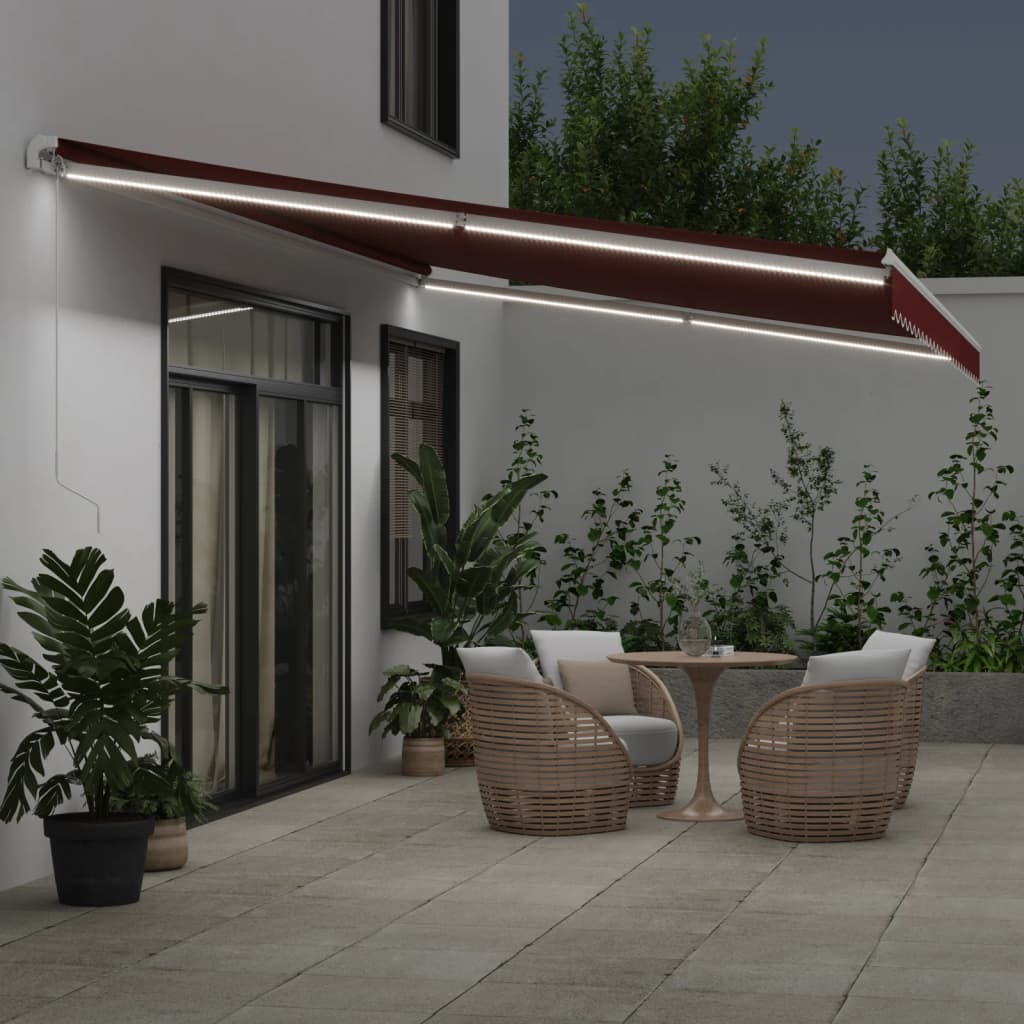 Markise Manuell Einziehbar mit LED 300x250 cm Blau und Weiß
