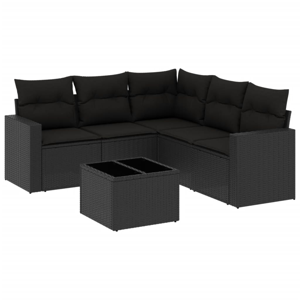 5-tlg. Garten-Sofagarnitur mit Kissen Schwarz Poly Rattan