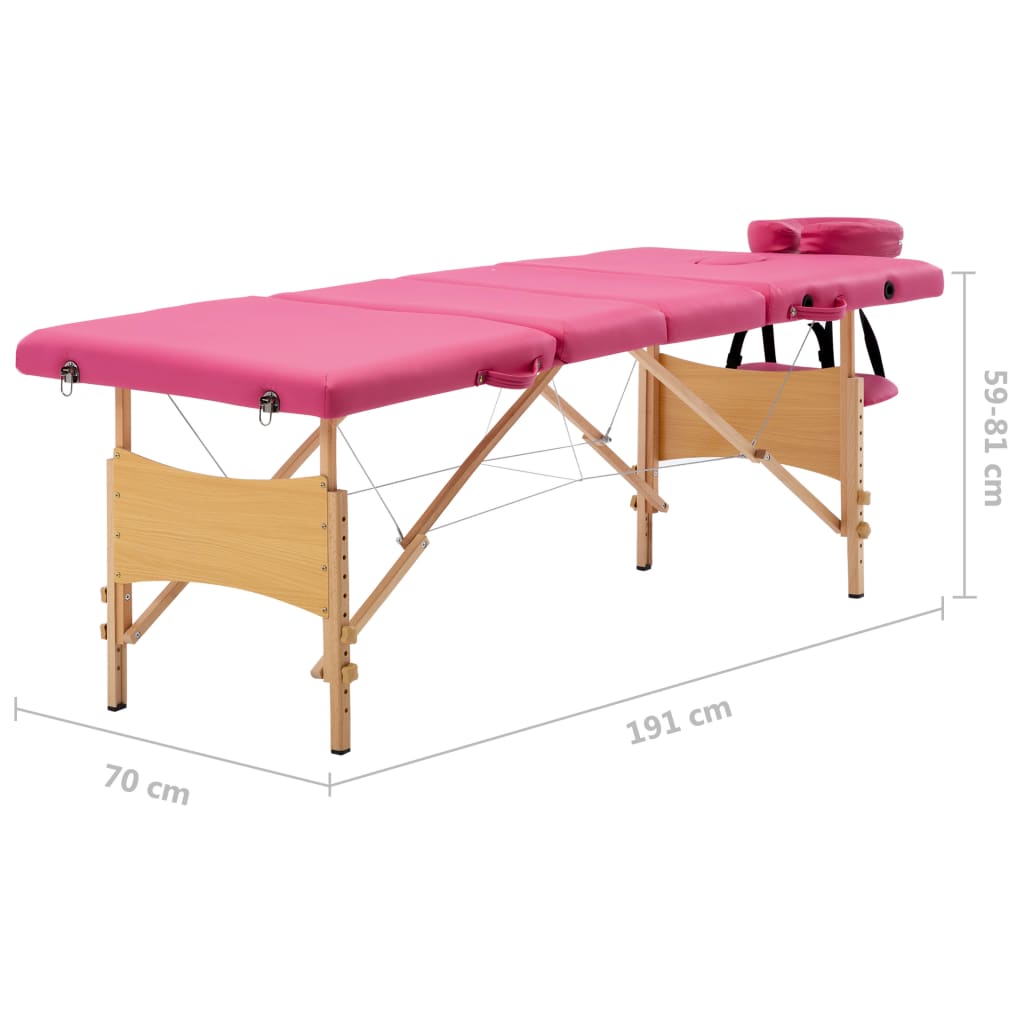 Massageliege Klappbar 4-Zonen mit Holzgestell Rosa