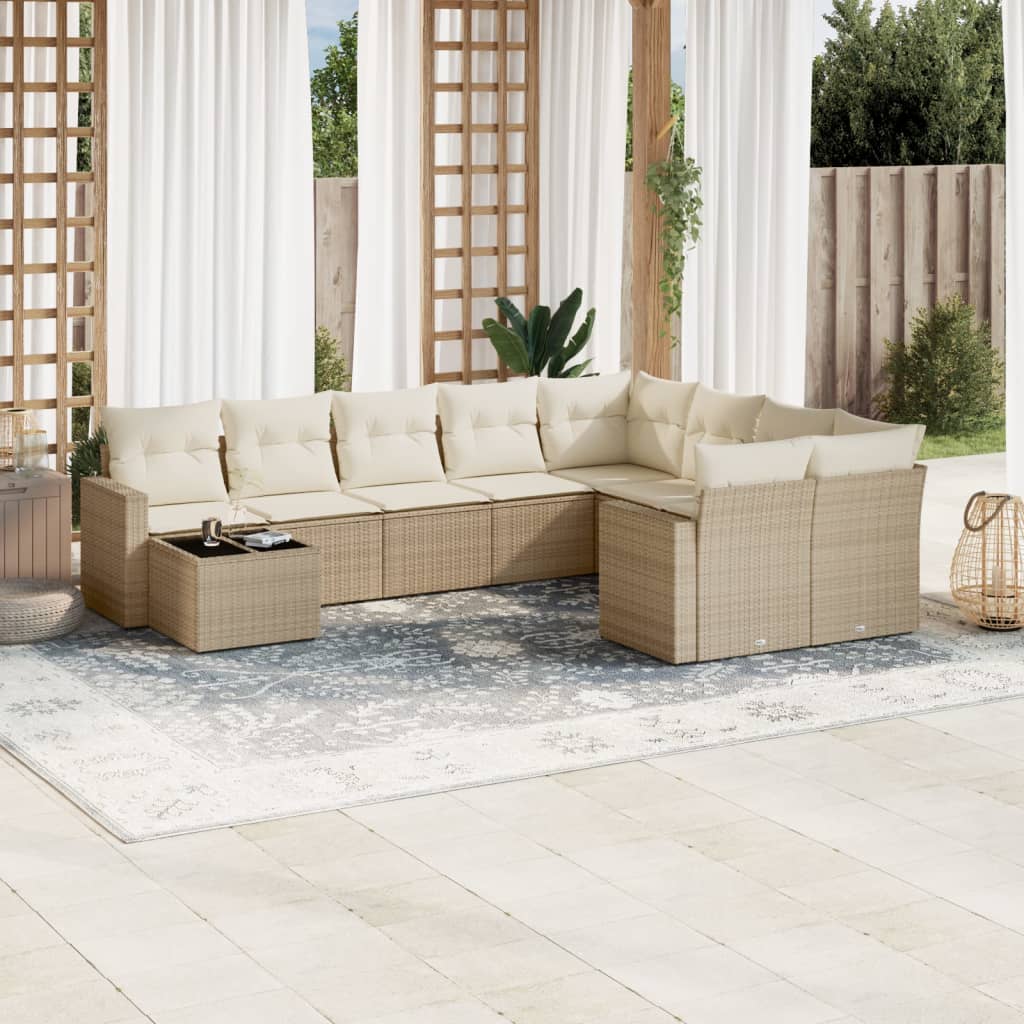 10-tlg. Garten-Sofagarnitur mit Kissen Schwarz Poly Rattan