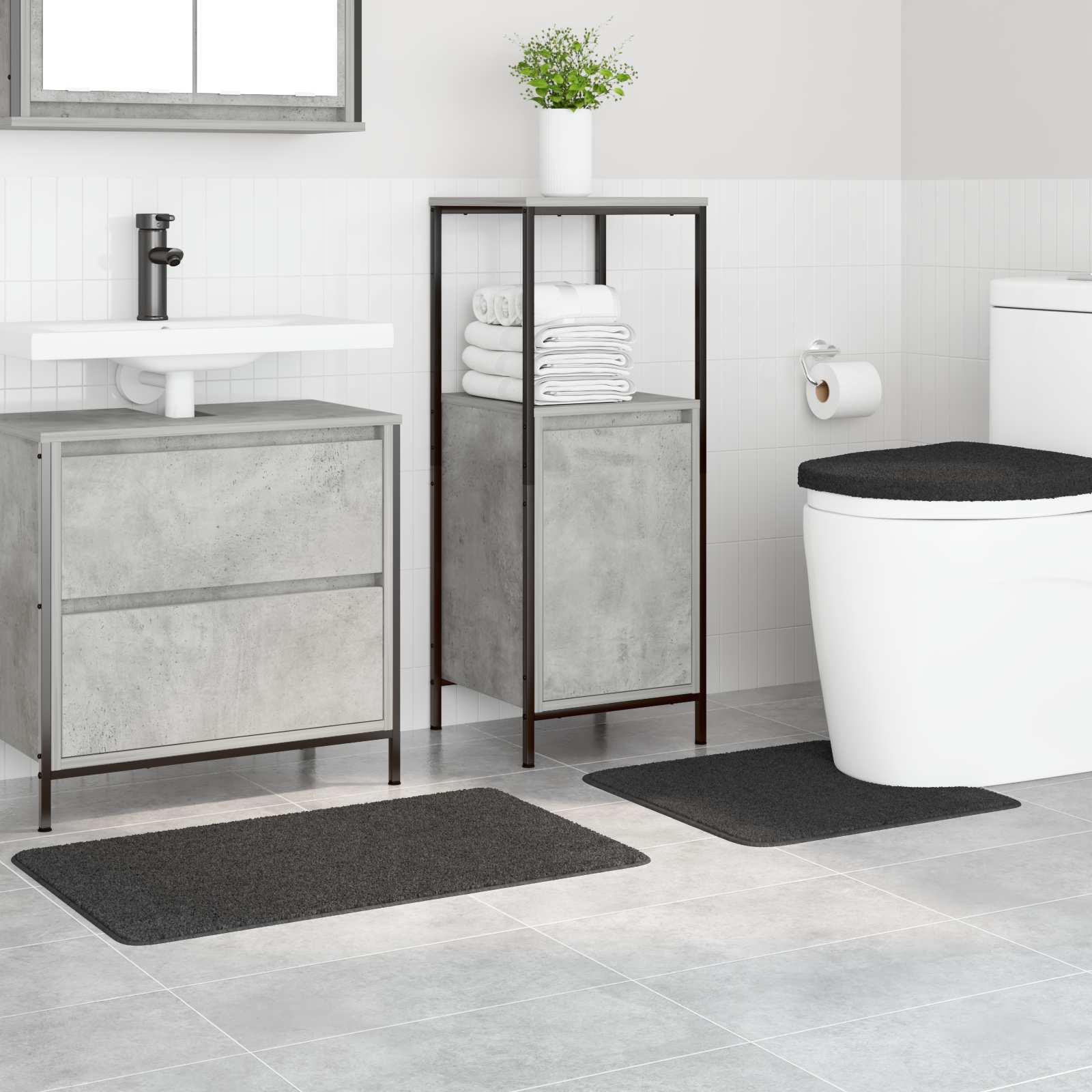 Anti-Rutsch Badematten-Set 3 pcs Grau PP