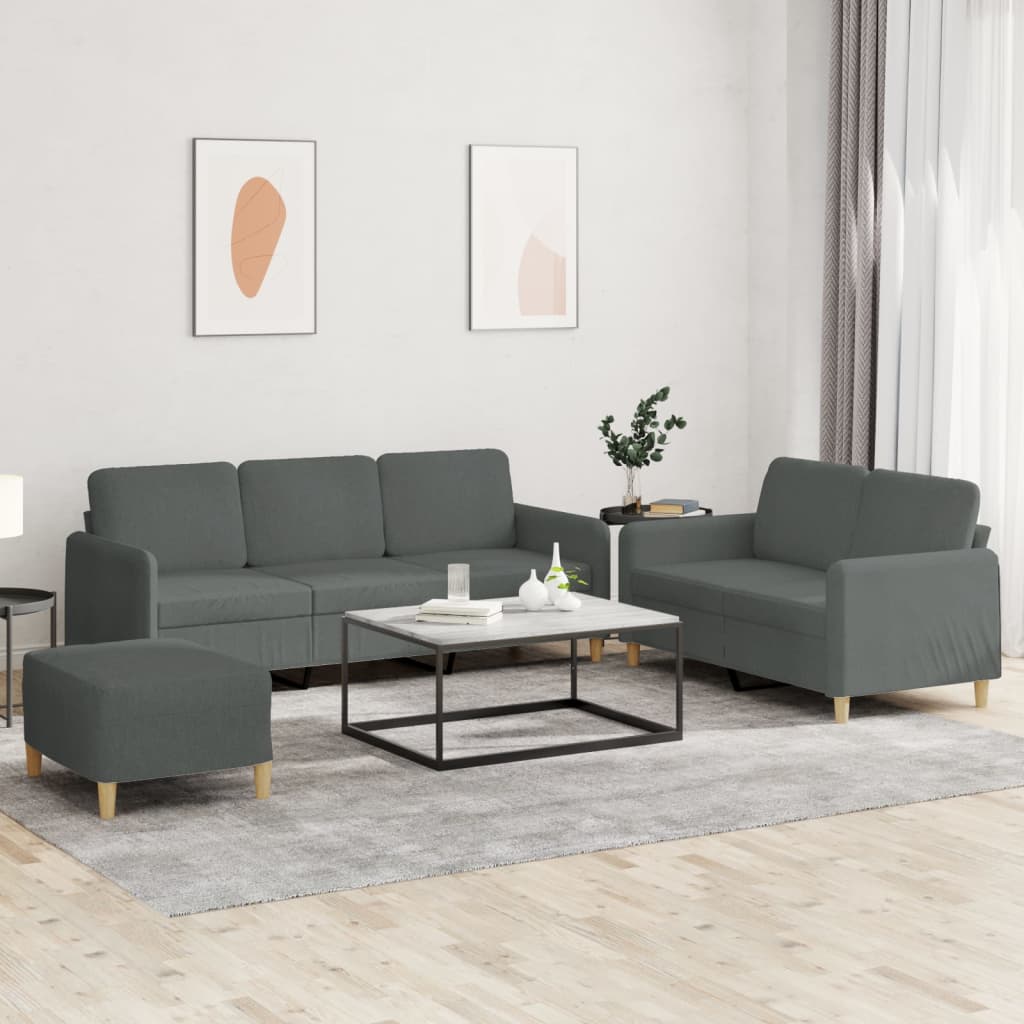 3-tlg. Sofagarnitur mit Kissen Braun Stoff