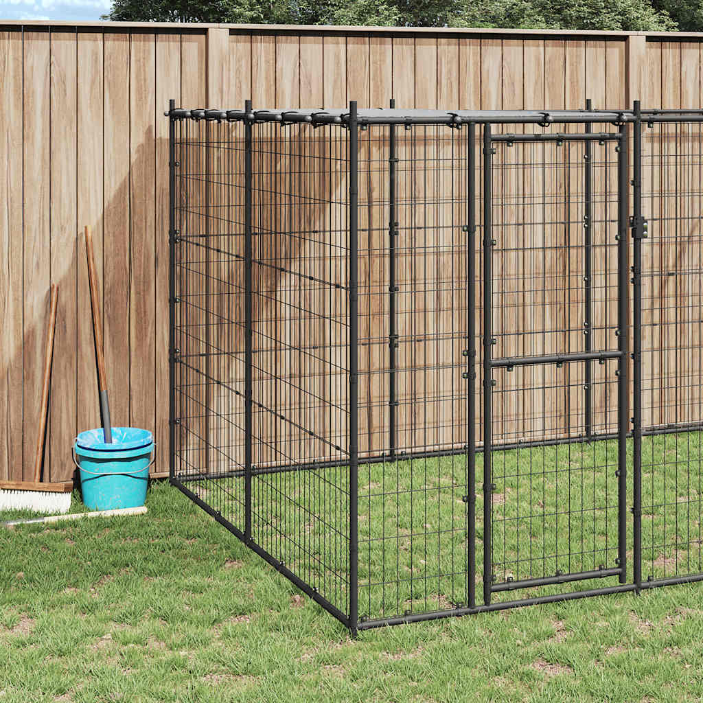 Outdoor-Hundezwinger mit Überdachung Stahl 7,26 m²