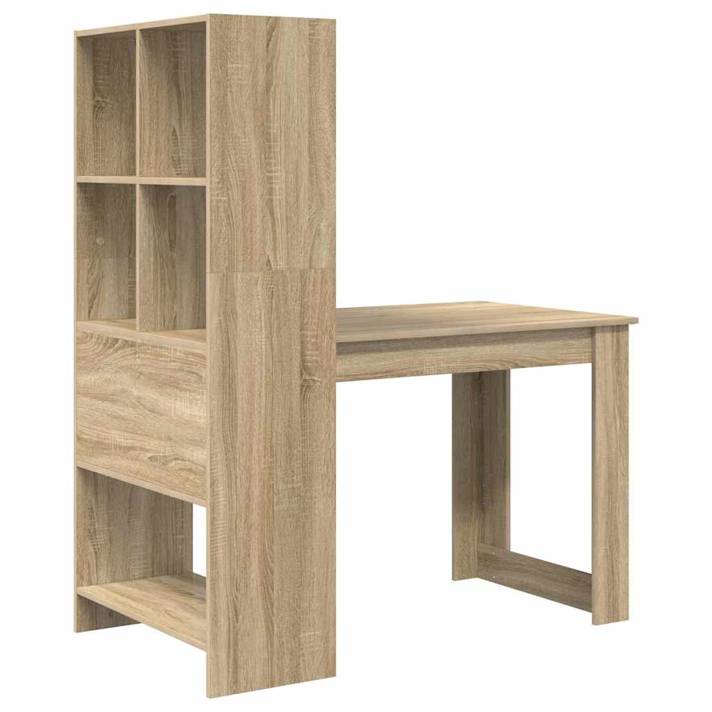 Schreibtisch mit Regal Schwarz Eichen-Optik 122 x 67 x 145 cm