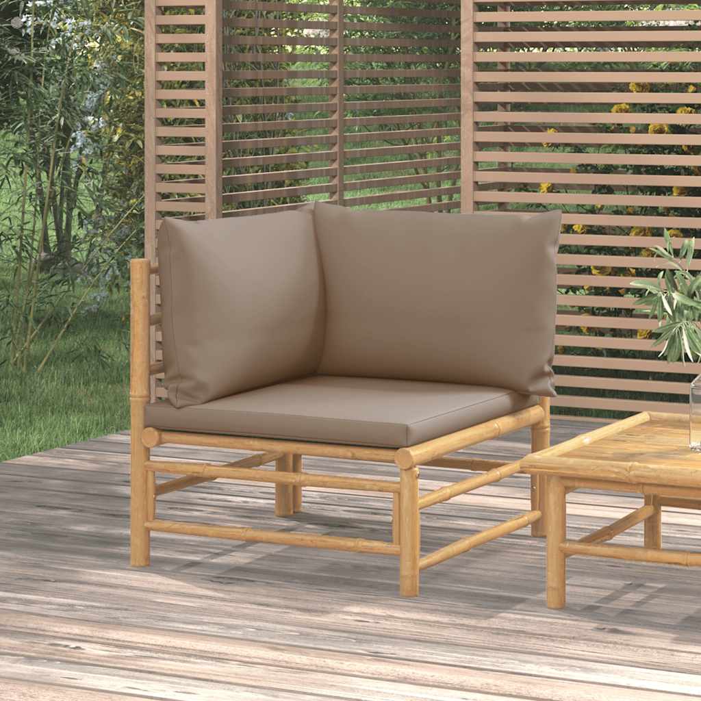 3-tlg. Garten-Lounge-Set mit Hellgrauen Kissen Bambus