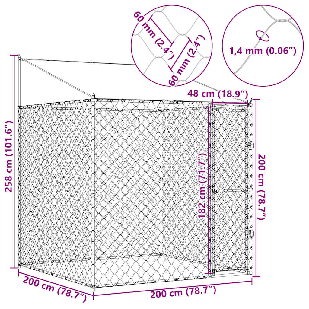 Hundezwinger mit Dach und Tür Grau 2x2x2 m Verzinkter Stahl