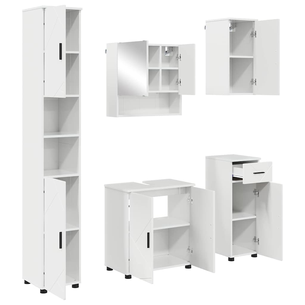 Badezimmermöbel-Set mit Tür 5 pcs Weiß Holzwerkstoff & Metall