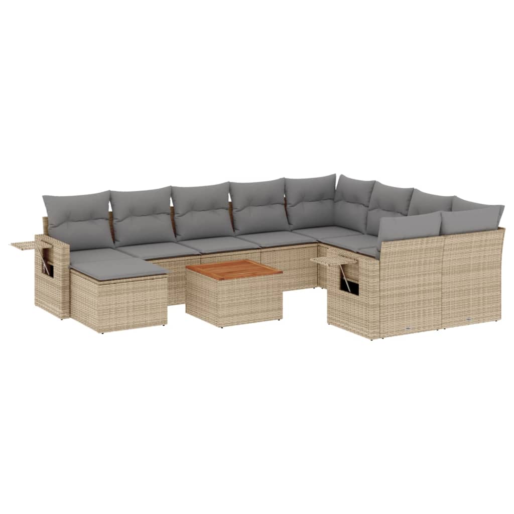 11-tlg. Garten-Sofagarnitur mit Kissen Schwarz Poly Rattan