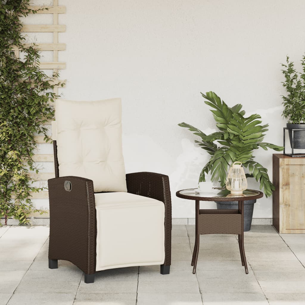 Gartensessel Verstellbar mit Kissen Schwarz Poly Rattan