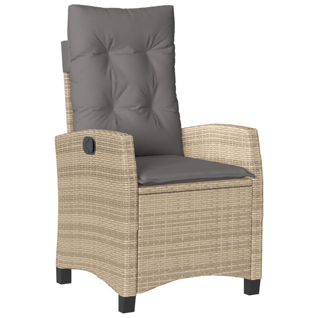 Gartensessel Verstellbar mit Kissen Schwarz Poly Rattan