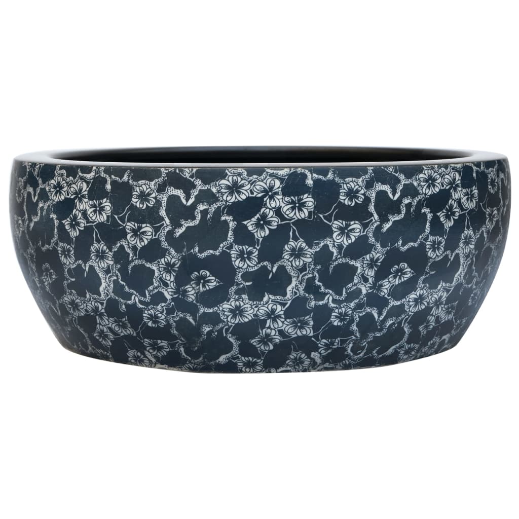 Aufsatzwaschbecken Weiß und Blau Rund Ø41x14 cm Keramik