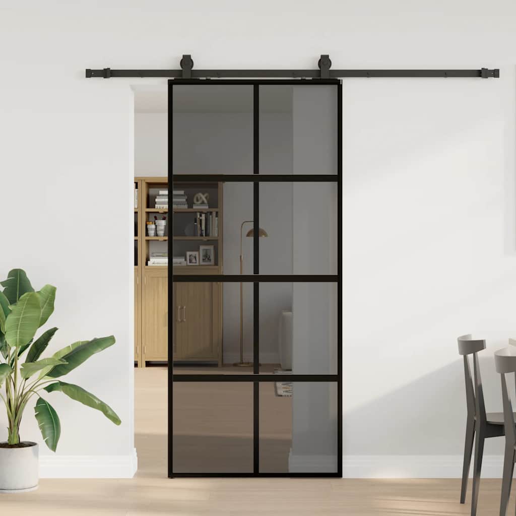 Schiebetür mit Beschlag Schwarz 76x205 cm Hartglas