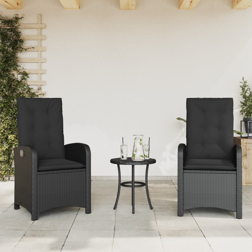 Gartensessel Verstellbar mit Kissen Schwarz Poly Rattan