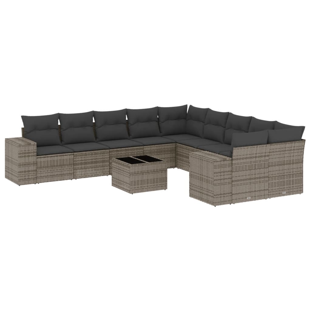 10-tlg. Garten-Sofagarnitur mit Kissen Schwarz Poly Rattan
