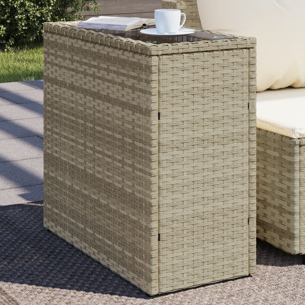 Garten-Beistelltisch mit Glasplatte Schwarz 58x27,5x55cm Rattan